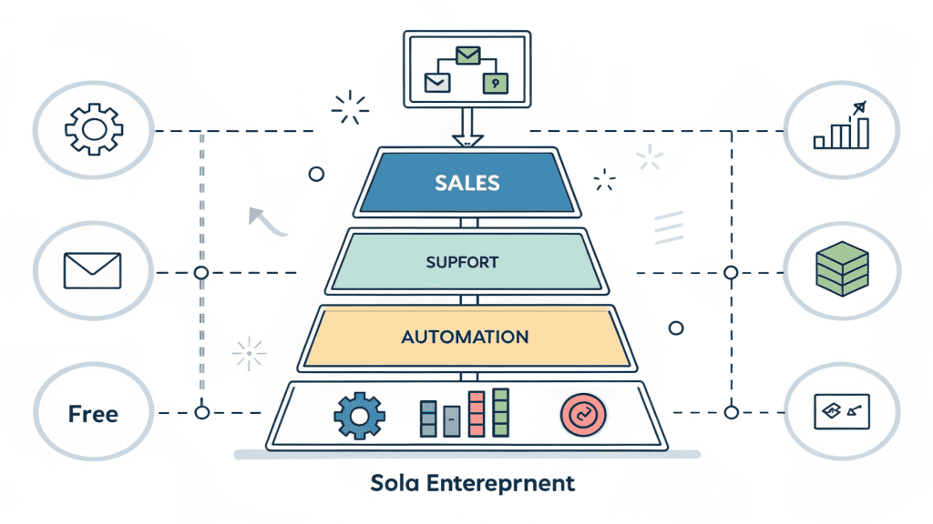 Visual framework showing interconnected systems in a soloentrepreneur operating system