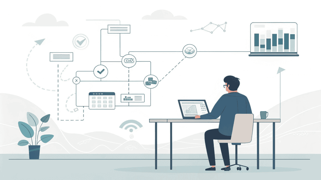 Soloentrepreneur working within a digital operating system to scale online sales using automation and AI in 2026