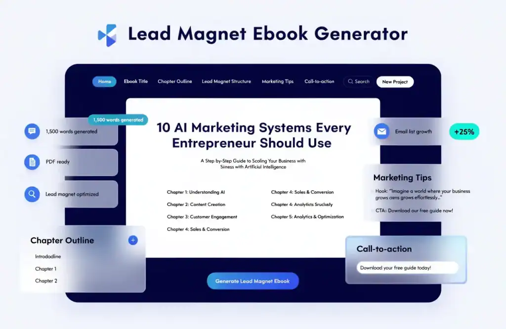 Lead Magnet Ebook Generator AI prompt creating a professional lead magnet guide for email list growth and authority building.